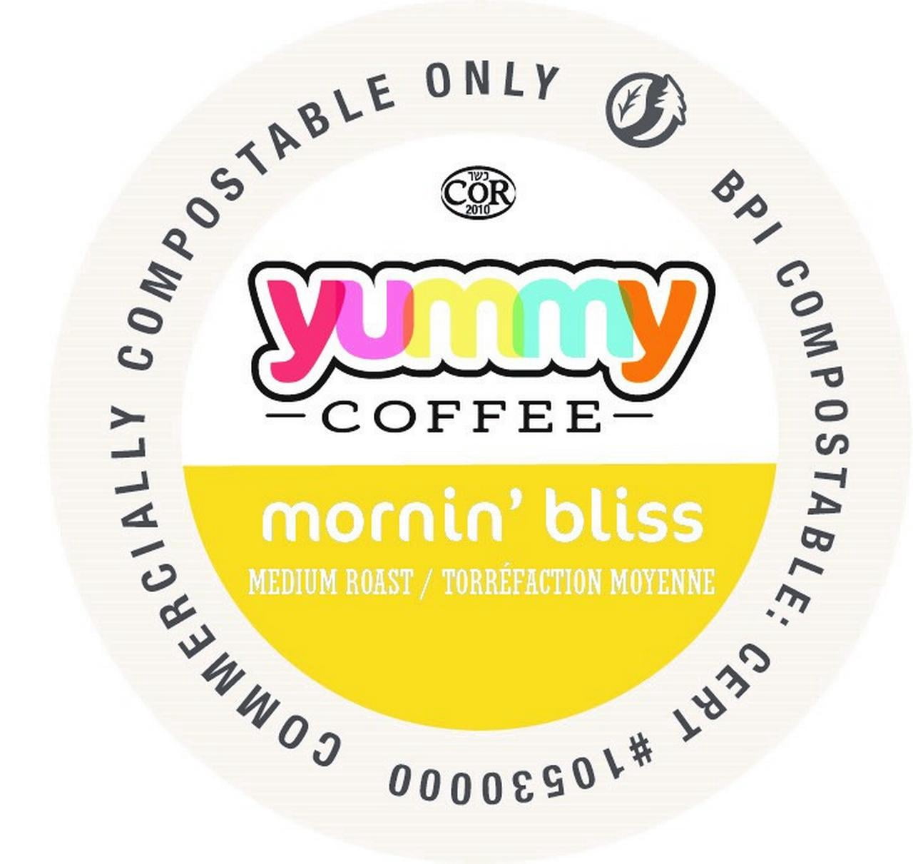 Yummy Coffee Mornin' Bliss Medium Roast Coffee, Compostable Single Cup Coffee Pods Compatible with Keurig K-Cup Brewers, 20 Count