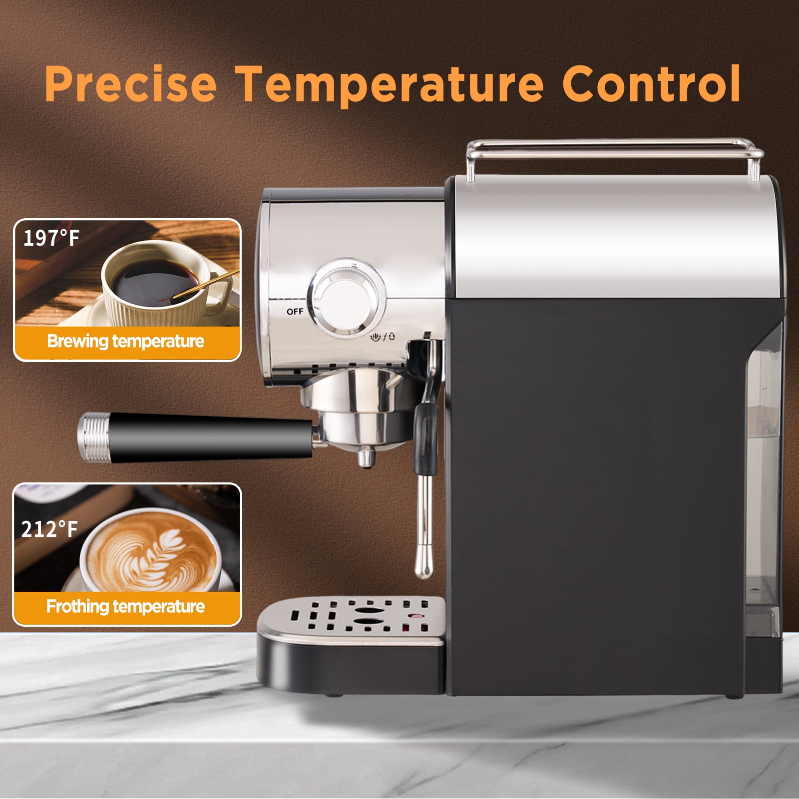 Ollygrin Espresso Machine 15 Bar, Touch Screen Espresso Maker with Americano, Coffee Machine with Steam Milk Frother, Stainless Steel Cappuccino Latte Machine for Cold Brew Home Gifts