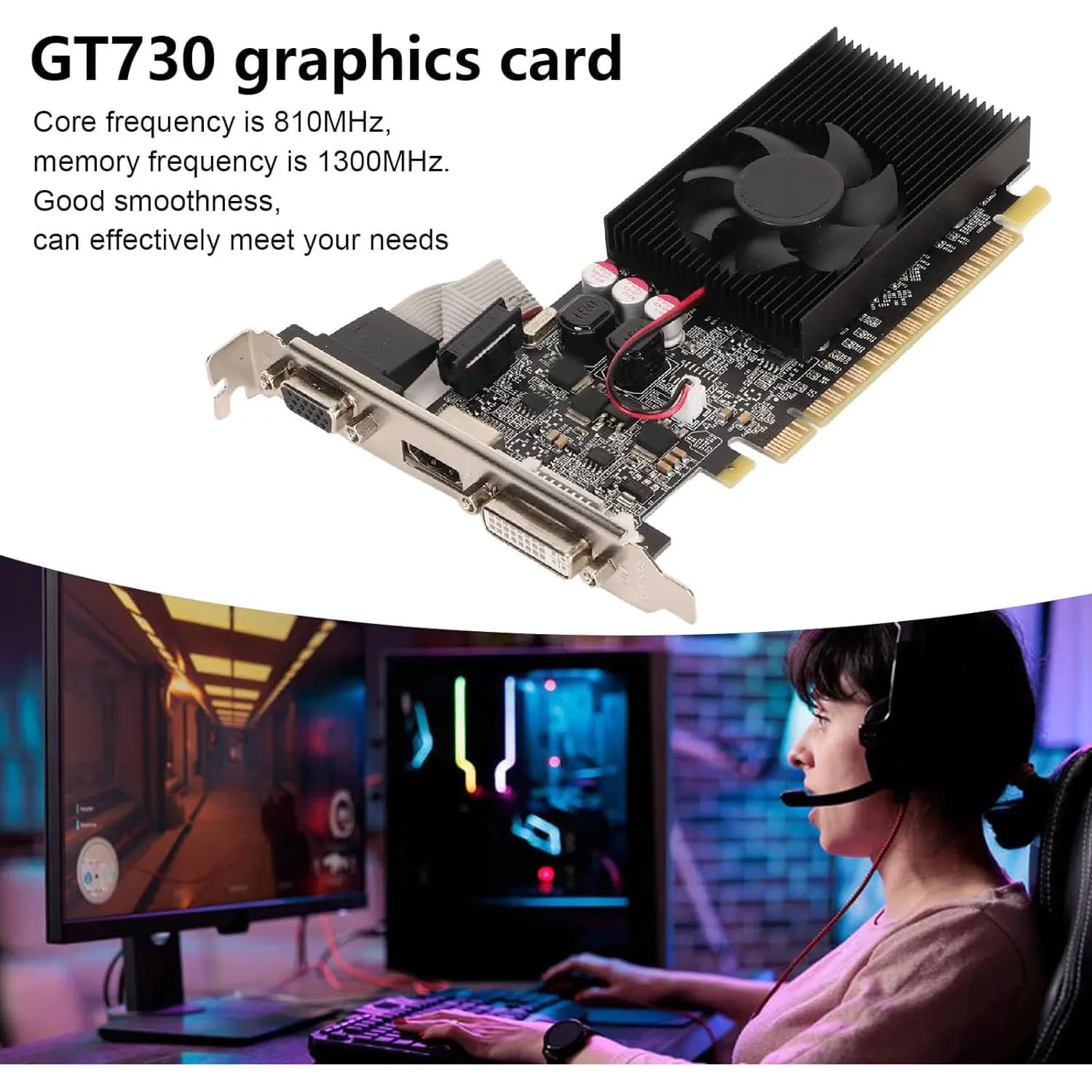 GT730 Graphics Card, 64Bit 810MHZ 2GB DDR3 Graphics Card, 2560x1600 PC Video Card, PCI Express 2.0, with DVI I, VGA, HDMI Interface (GT730 2GB GDDR3)
