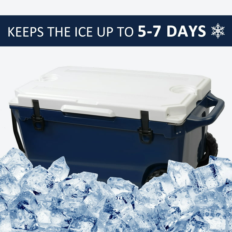 50 Quart Cooler Box Lightweight - Portable Ice Chest with Wheels and Handle - Heavy-Duty Hard Cooler for Camping, Fishing, Travel Road Trips - Cold