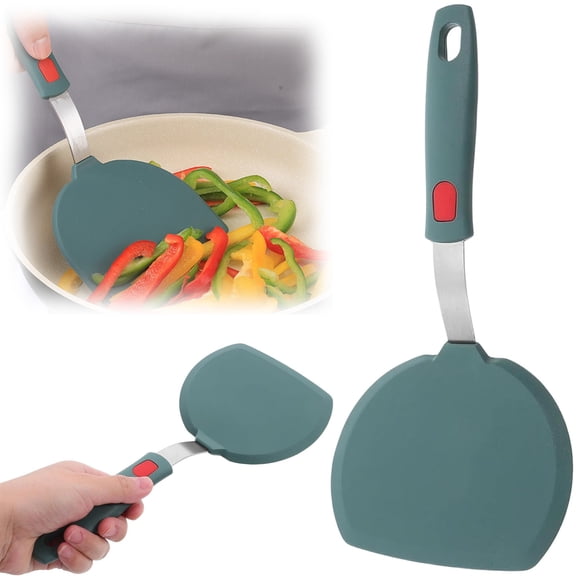 Flexible Silicone Turner Spatula Heat Resistant Flat Pancake Flipper Non-Stick Kitchen Cooking Utensil for Griddle Eggs Burgers in Dark Green