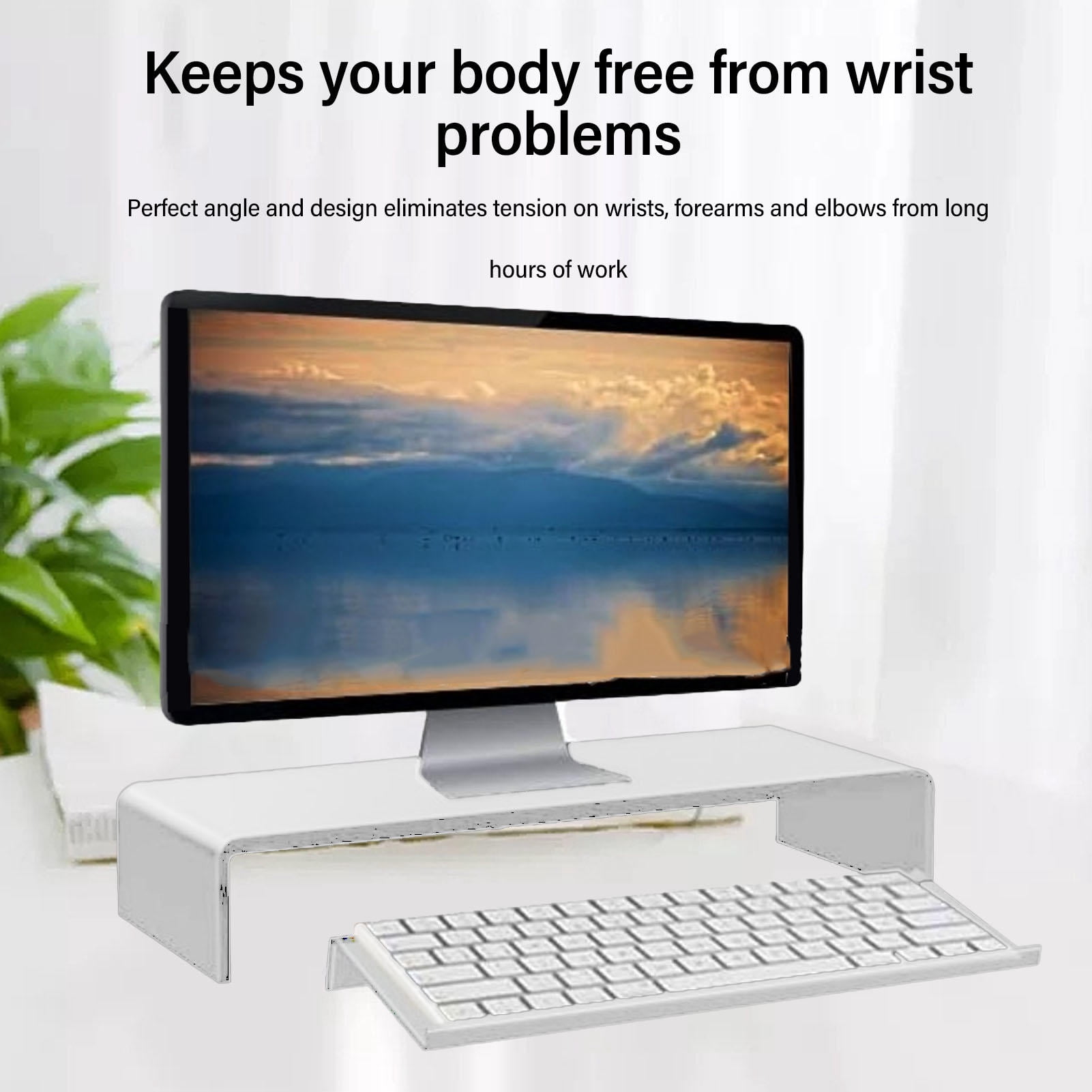 BIMZUC Acrylic Keyboard Riser – Low Front Lip, Polished Finish, Tilted Design for Comfortable Typing, Stable & Durable – Transparent Keyboard Stand for Home Office