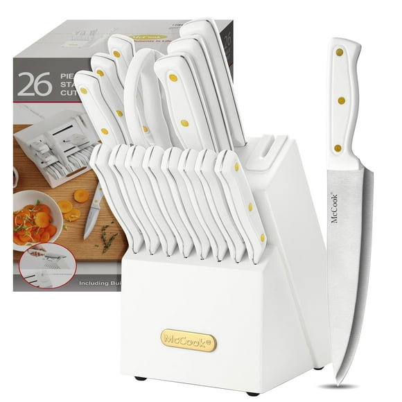 McCook® Knife Sets, White High Carbon Stainless Steel Kitchen Knife Sets with with Built-in Sharpener