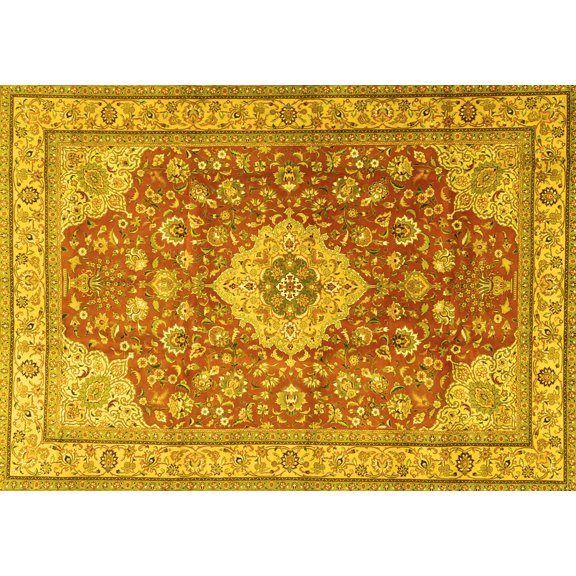 Ahgly Company Machine Washable Indoor Rectangle Persian Yellow Traditional Area Rugs, 5' x 7'