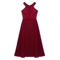 thumbnail image 4 of Runhomal Kids Chiffon Sleeveless Floral Lace Flower Girls Dress Wedding Birthday Party Pageant Maxi Burgundy 6, 4 of 7