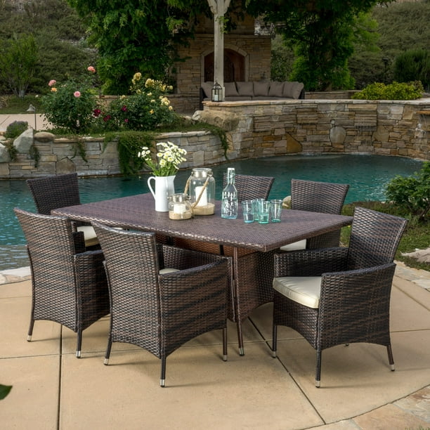 Christopher Knight Home Jennifer Outdoor 7 Piece Wicker Dining Set With Cushions By Com - Delani 5pc Wicker Patio Dining Set Christopher Knight Home