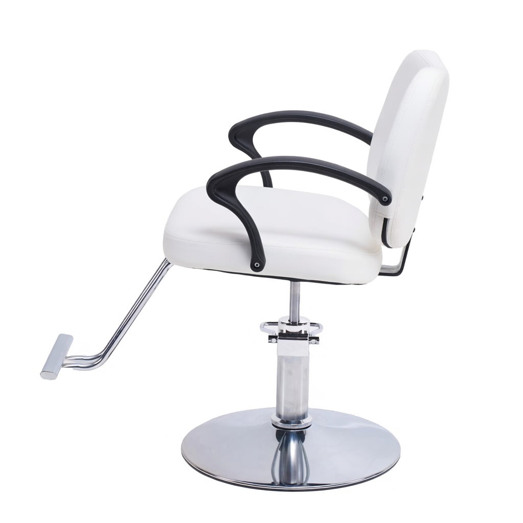 Hydraulic Barber Styling Chair with 360-Degree Swivel and Chrome Base, Heavy-Duty Beauty Salon Chair with PU Leather Upholstery, White