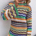 thumbnail image 6 of SCSAlgin Women Crochet Knit Mini Dress Long Sleeve Colorful Stripe Mesh Casual Sweater Dress Summer Beach Wear, 6 of 7