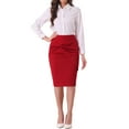 thumbnail image 2 of Falda lápiz de cintura alta con fruncidos para mujer INSPIRE CHIC, detalle de lazo, abertura trasera, midi, ajustada, XS, roja, 2 of 6