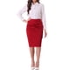 thumbnail image 2 of Falda lápiz de cintura alta con fruncidos para mujer INSPIRE CHIC, detalle de lazo, abertura trasera, midi, ajustada, color rojo, 2 of 6
