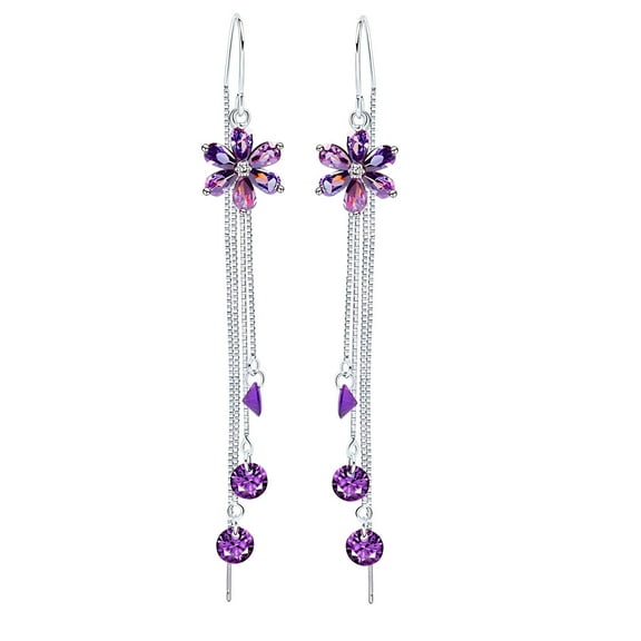 Elegant Tassel Hanging Earrings 925 Purple Flower Versatile And Fashionable Exquisite Women's Jewelry Gift