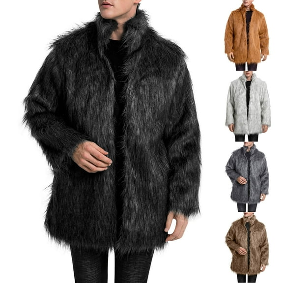 Miluxas Men's Faux Fur Cardigan Coat, Winter Fuzzy Fleece Warm Overcoat Long Sleeve Open Front Furry Jacket Yellow