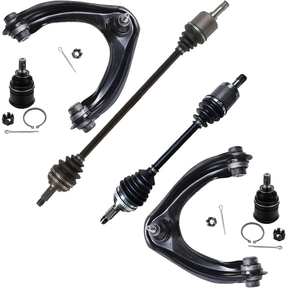 Detroit Axle - 6pc Front End Kit for 1996-2000 Honda Civic 1997-2000 Acura EL, 2 CV Axle Shafts 2 Upper Control Arms w/Ball Joints Assembly 2 Lower Ball Joints 1998 1999 Replacement