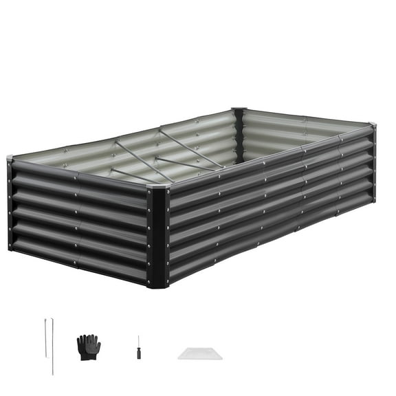 KFFKFF Metal Raised Garden Bed, 6 x 3 x 1.4 ft Outdoor Galvanized Planter Box, Open Bottom Design, Spacious Planter for Vegetables, Flowers, Herbs, and Succulents, Dark Gray