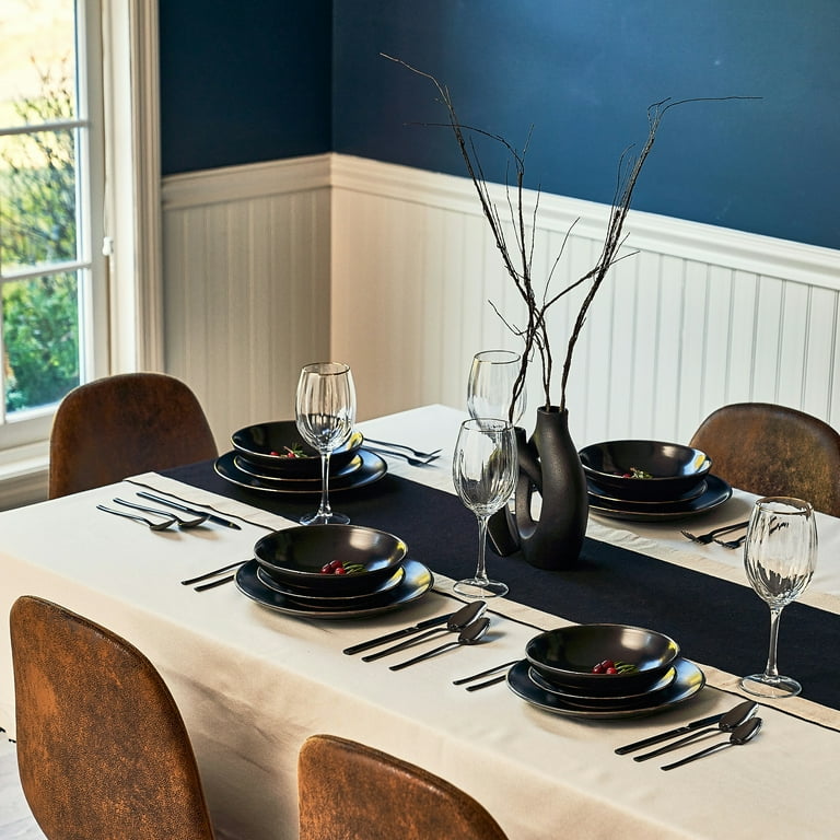 Thyme & Table Onyx 12-Piece Ceramic Dinnerware Set Black - Walmart.com