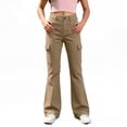 thumbnail image 6 of Bigetiay Girls Uniform Pants Formal Flare Leg Cargo Pants Pull On Chino Elastic Waist with Pockets Girls Brown Pants Girls Pants Size 13-14 Years, 6 of 8