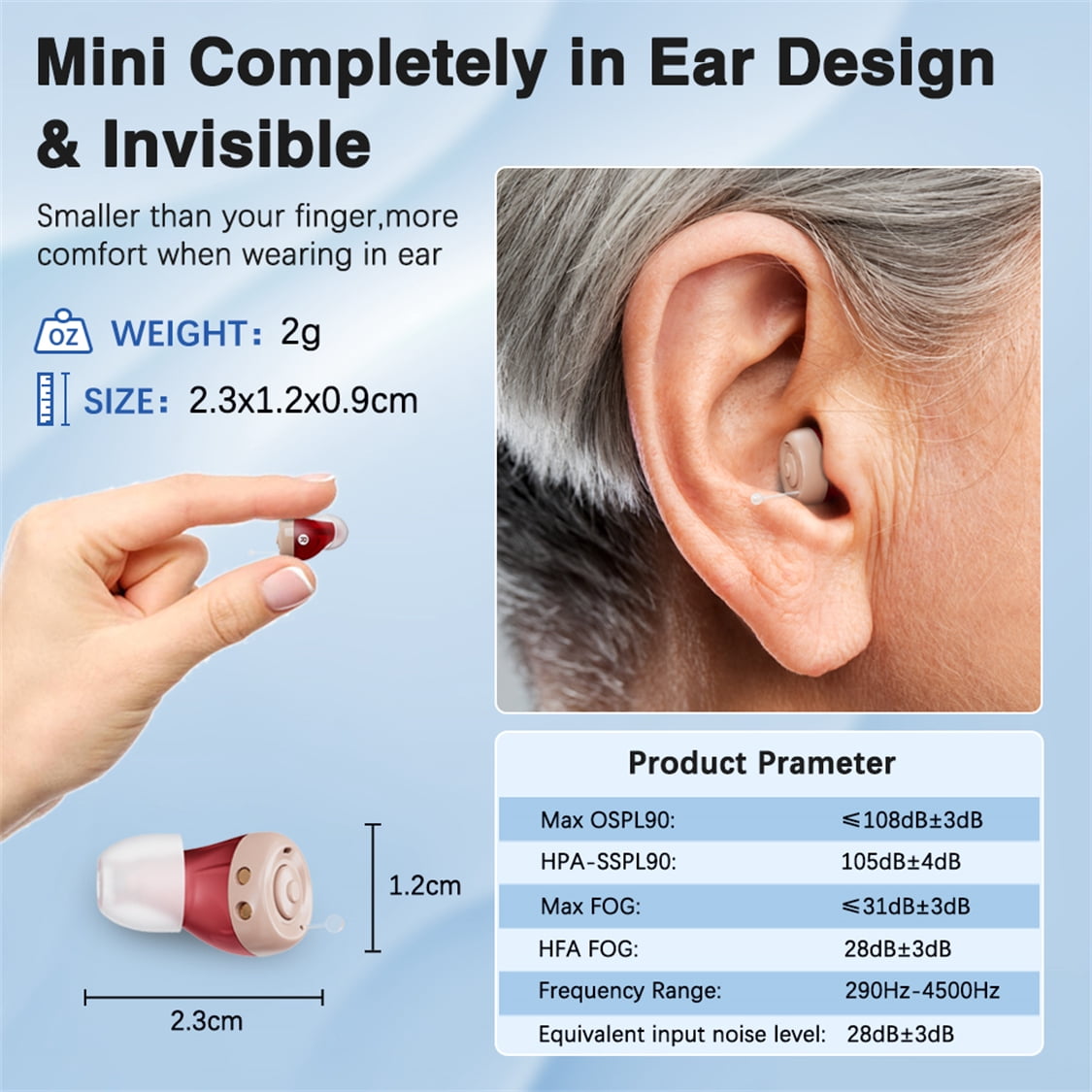 Jinghao Personal Sound Amplifier Product  CIC for Ears for Seniors Adults with Rechargeable Charging Box