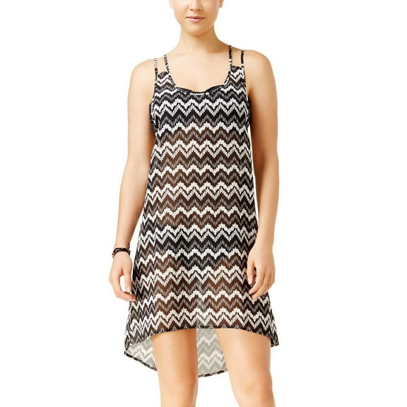 Miken Juniors' Chevron Strappy Dress Swim Cover-up,Black/White,Medium