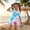 Blue, variant on RTKFRFLM Girls Swimsuit Floral Leaf Print Ruffle Dress with Shorts, One Piece Swimwear for Toddler Kids Beach Pool