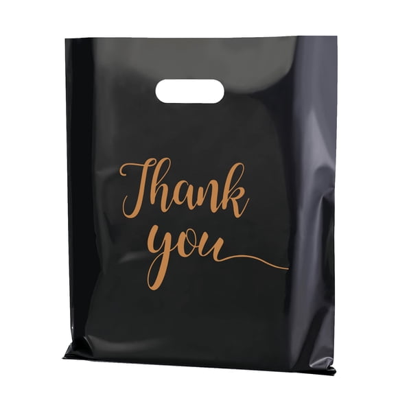 Bolsas de compras MUKOSEL Thank You 100, 30 x 38 cm, color negro