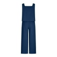 thumbnail image 5 of 2026 ! JINMGG Two Piece Outfits Women, 2026 Fashion Fall Women's 2-piece Casual Suit Linen Shorts Sleeveless Top Vest Sleeveless Crewneck Top/Shirt Suit Dark Blue S, 5 of 6
