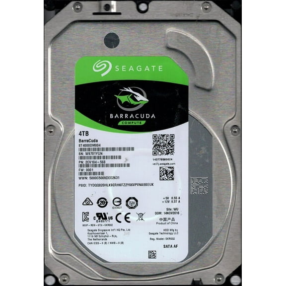 ST4000DM004 P/N: 2CV104-568 F/W: 0001 WU W97 Seagate 4TB Desktop Hard Drive
