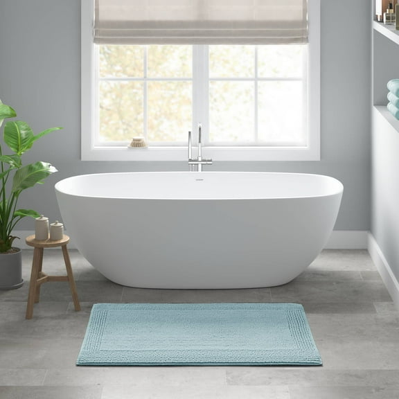 100% Cotton Tufted 3000 GSM Reversible Bath Rug 24x44" Blue Ultra Plush Dense Machine Washable Bathroom Rug