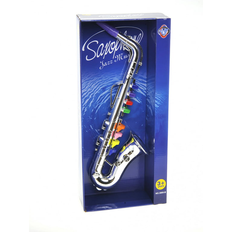 Set of 2 Musical Instruments Including Toy Clarinet and Toy Saxophone,  Plastic Saxophone Silver Finish Toy Instruments Clarinet with 8 Colored  Keys
