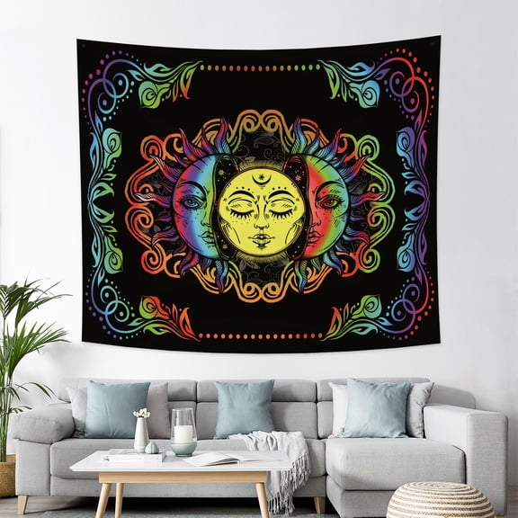 Sun Phase Tapestry Retro Trippy Tapestries Coloful Dark Tapestry Wall Hanging for Bedroom Dorm,60Wx50H