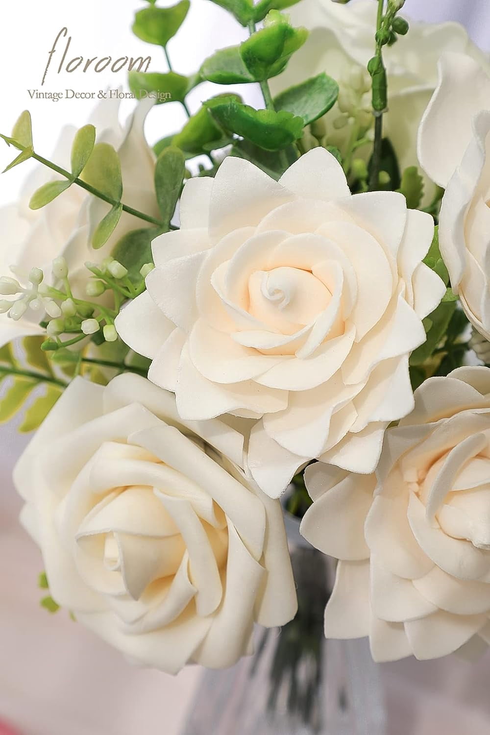 Artificial Gardenia Flowers 2.7" 25pcs Real Looking Ivory Foam Fake Flowers with Stems for DIY Wedding Bouquets Bridal Shower Centerpieces Floral Arrangements Party Tables Home Decorations