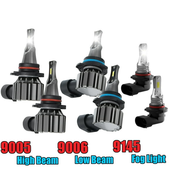 HMCYCI For GMC Sierra 1500 2500 HD 2001 2002 - 2005 2006 LED Headlight Bulbs,9005 High 9006 Low  9145 Fog Beam LED Headlight Bulbs 6000K Cool White