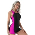 thumbnail image 3 of inlzdz Woman Sleeveless X Back One Piece Shorty Wetsuit Athletic Bodysuit Surf Rashgaurd Shirts Rose Red 3XL, 3 of 5