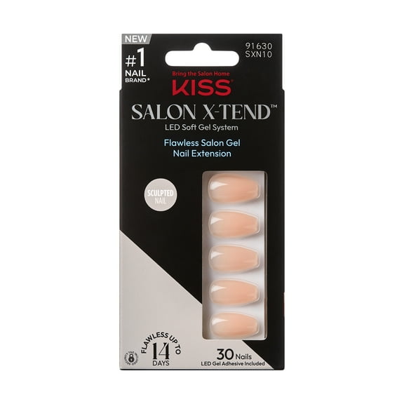 KISS Salon X-tend Salon X-tend LED Soft Gel System, Press On Nails, Limousine, Orange, Medium Coffin, 30 Count