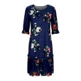 thumbnail image 4 of Vestido de Verano para Mujeres, Suelto Estampado Cuello Redondo 1/2 Manga Vestido de Gasa Casual Hecho de Poliéster Ligero, Vestido de Verano con Mangas, 4 of 6