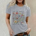 thumbnail image 4 of Womens Holiday Top Short Sleeve Crew Neck Graphic Print Comfort Style Beach Vacation Clothes for Women,Light Gray,2XL, 4 of 4