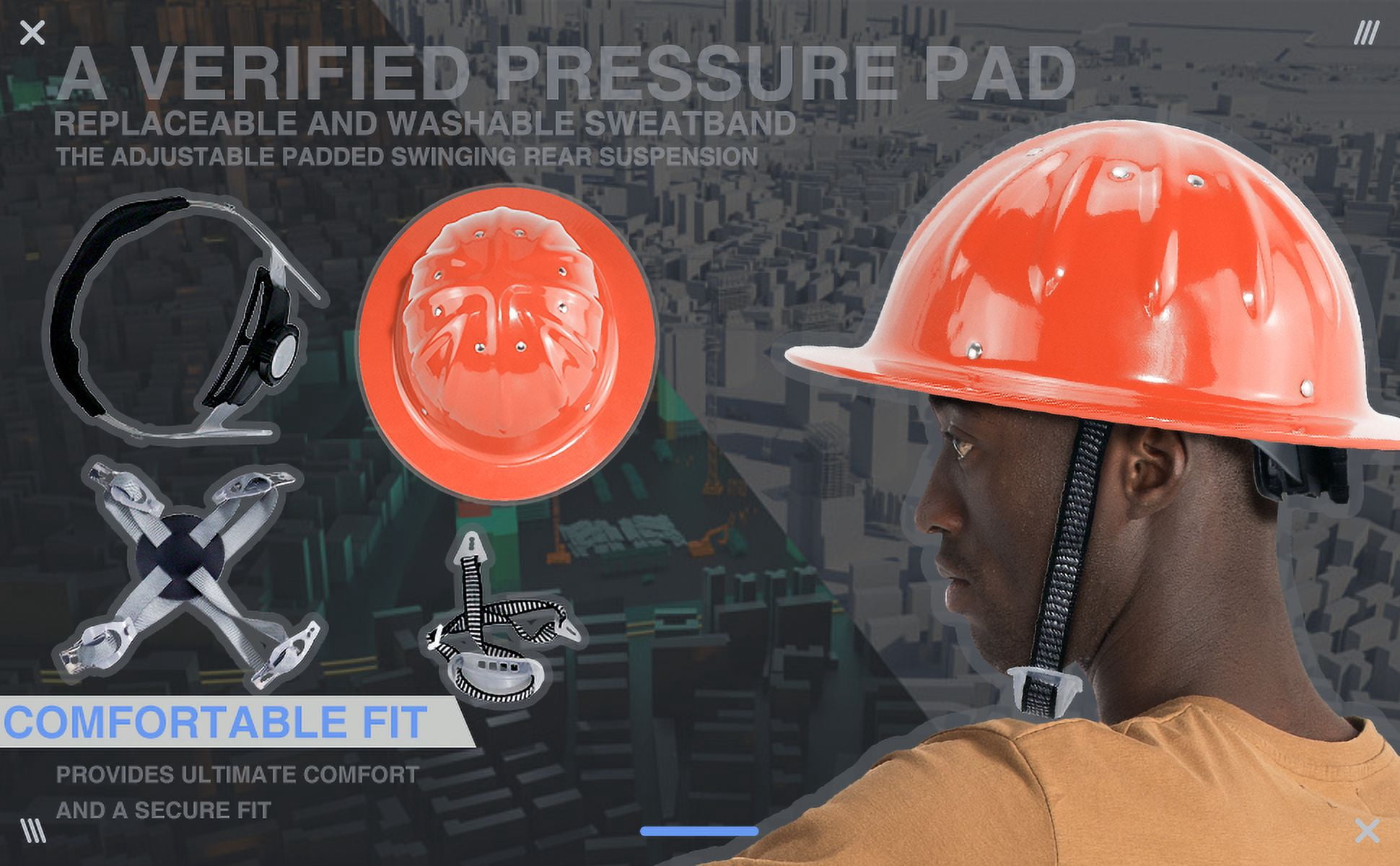 Aluminum Safety Hard Hats Helmet with Ratchet Suspensions Silver Safety Cap One Size Helmet Fits Most(Orange)