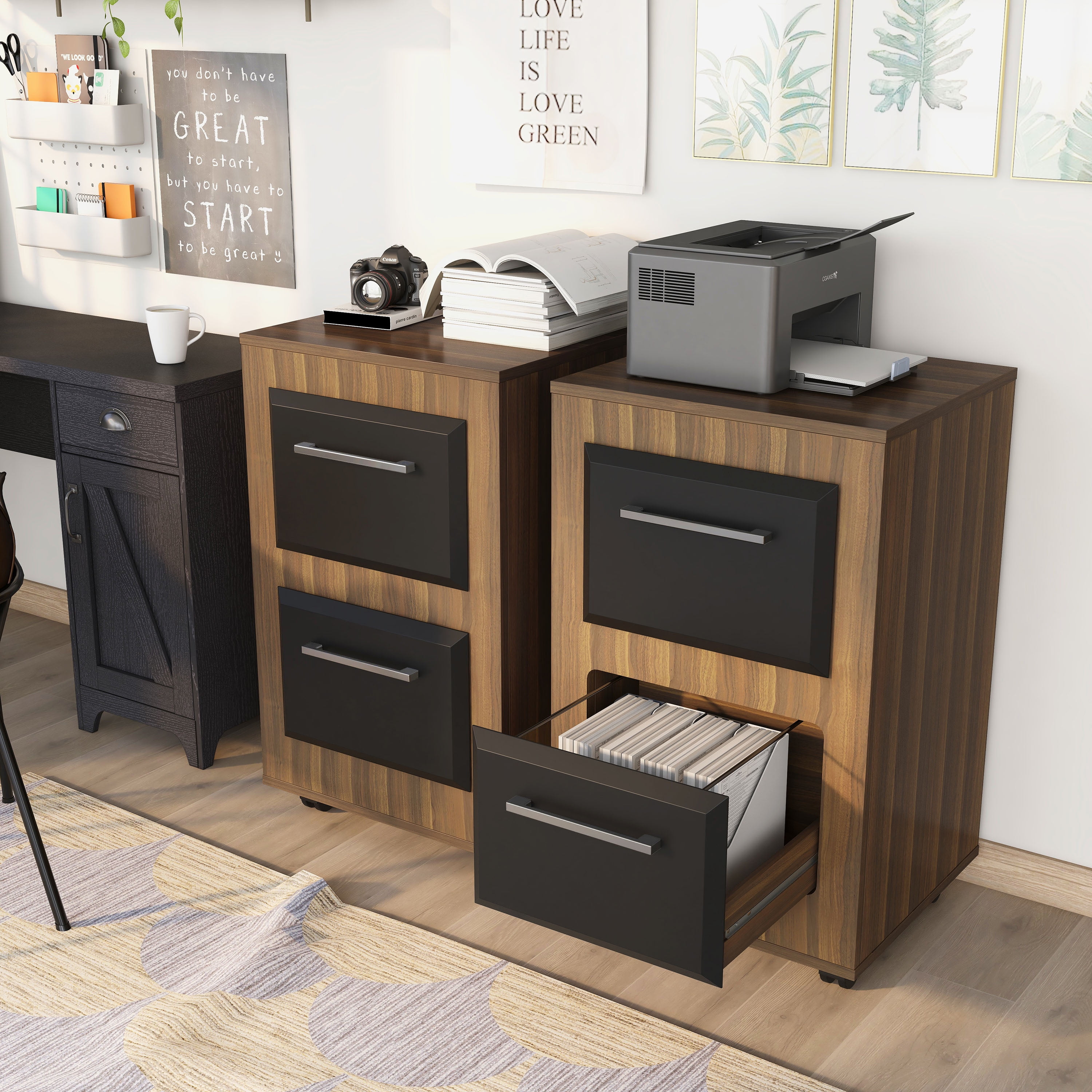 Kettering 2-Drawer Wood File Cabinet with Caster, Light Walnut