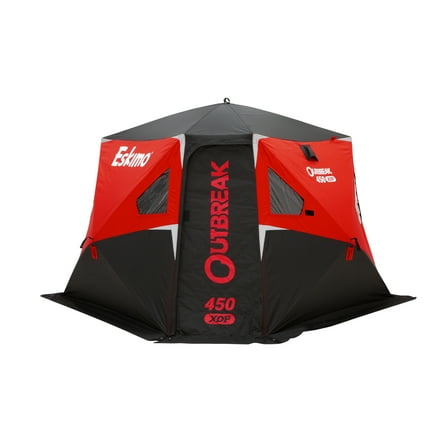 Eskimo® Outbreak 450XDP, Pop-Up Portable Ice Fishing Shelter, 4-5 Person, Red/Black, 50450