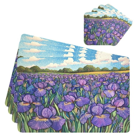 

Wobogo Iris Bush Placemats Coasters Set of 4 Heat-resistant Non-slip Easy to Clean Square Dinner Plate Mat