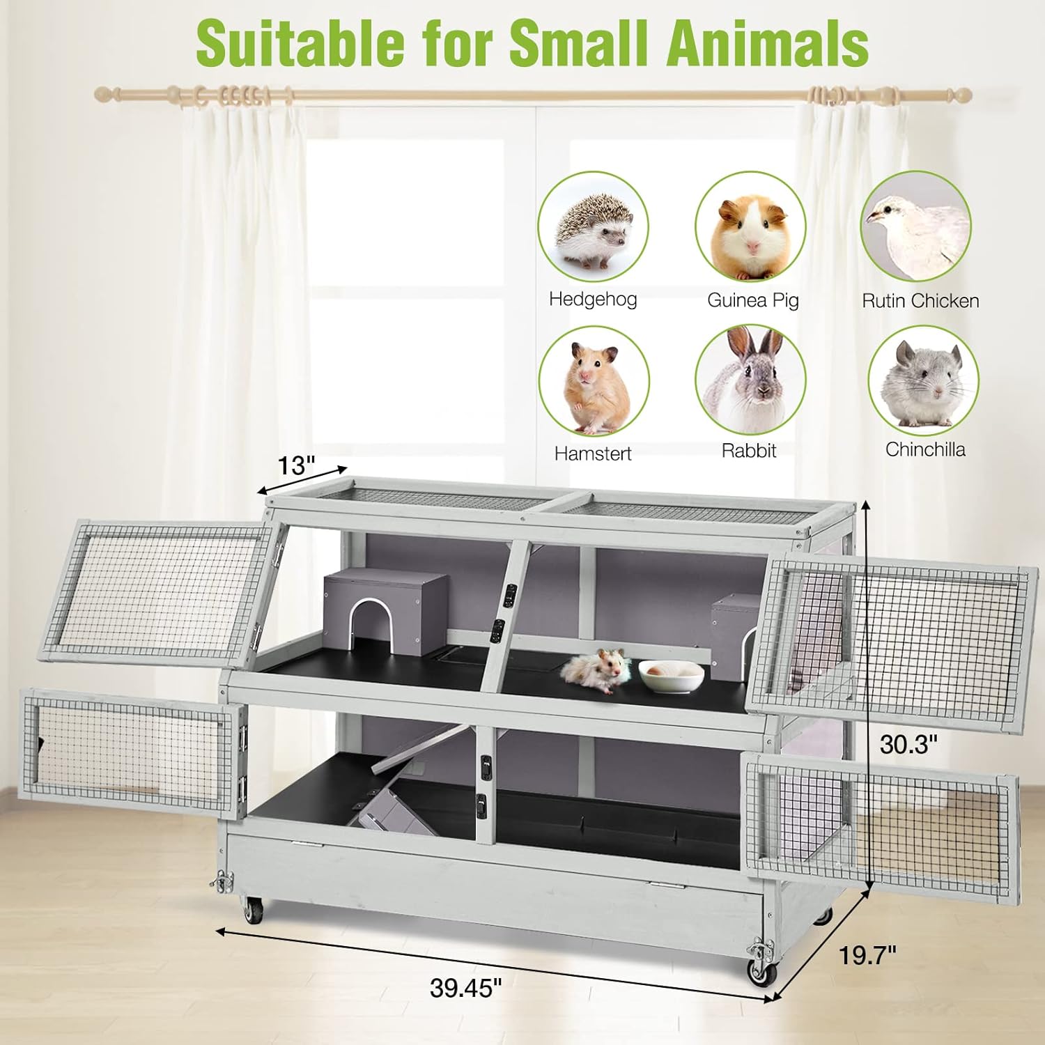 Aivituvin Guinea Pig Cage Chew Proof Hamster Cage Metal Frame Rat House Small Animal Habitat Critter Nation Cage 2 Levels Double Use Movable