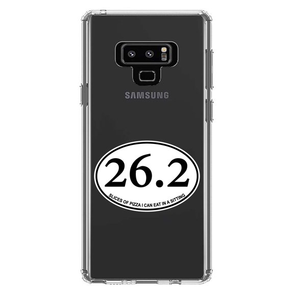 DistinctInk Clear Shockproof Hybrid Case for Samsung Galaxy Note 9 - TPU Bumper Acrylic Back Tempered Glass Screen Protector - 26.2 - Slices of Pizza In a Sitting