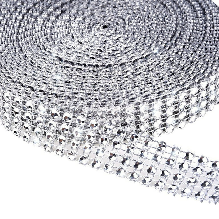 Rhinestone Diamond Mesh Ribbon - 1 Roll, 8 Rows, 10 Yards Silver Bling Wrap For Wedding & Party Decor