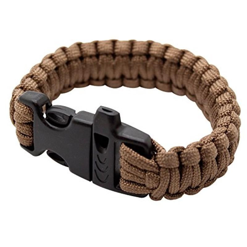 SAS Survival Paracord Bracelet 550lbs With Whistle Brown