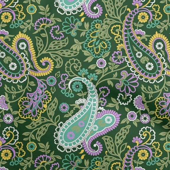 oneOone Silk Tabby Green Fabric Paisleys Craft Projects Decor Fabric Printed By The Yard 42 Inch Wide-8647