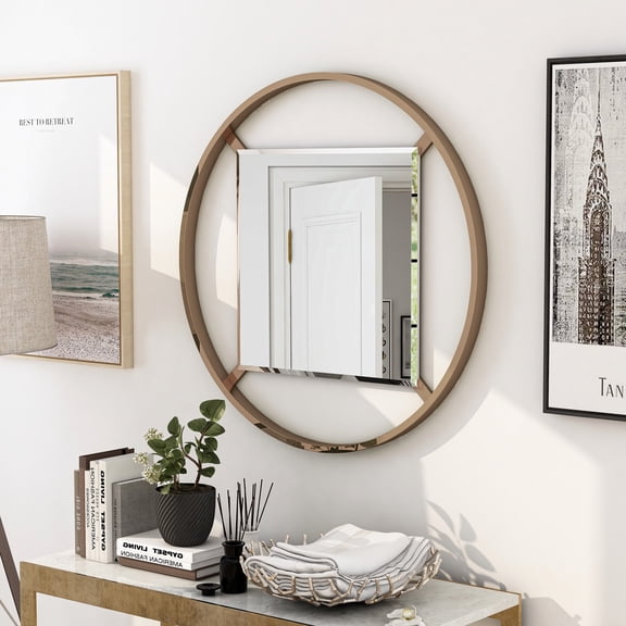 Fees Metal Round Frame Wall Mirror, Champagne