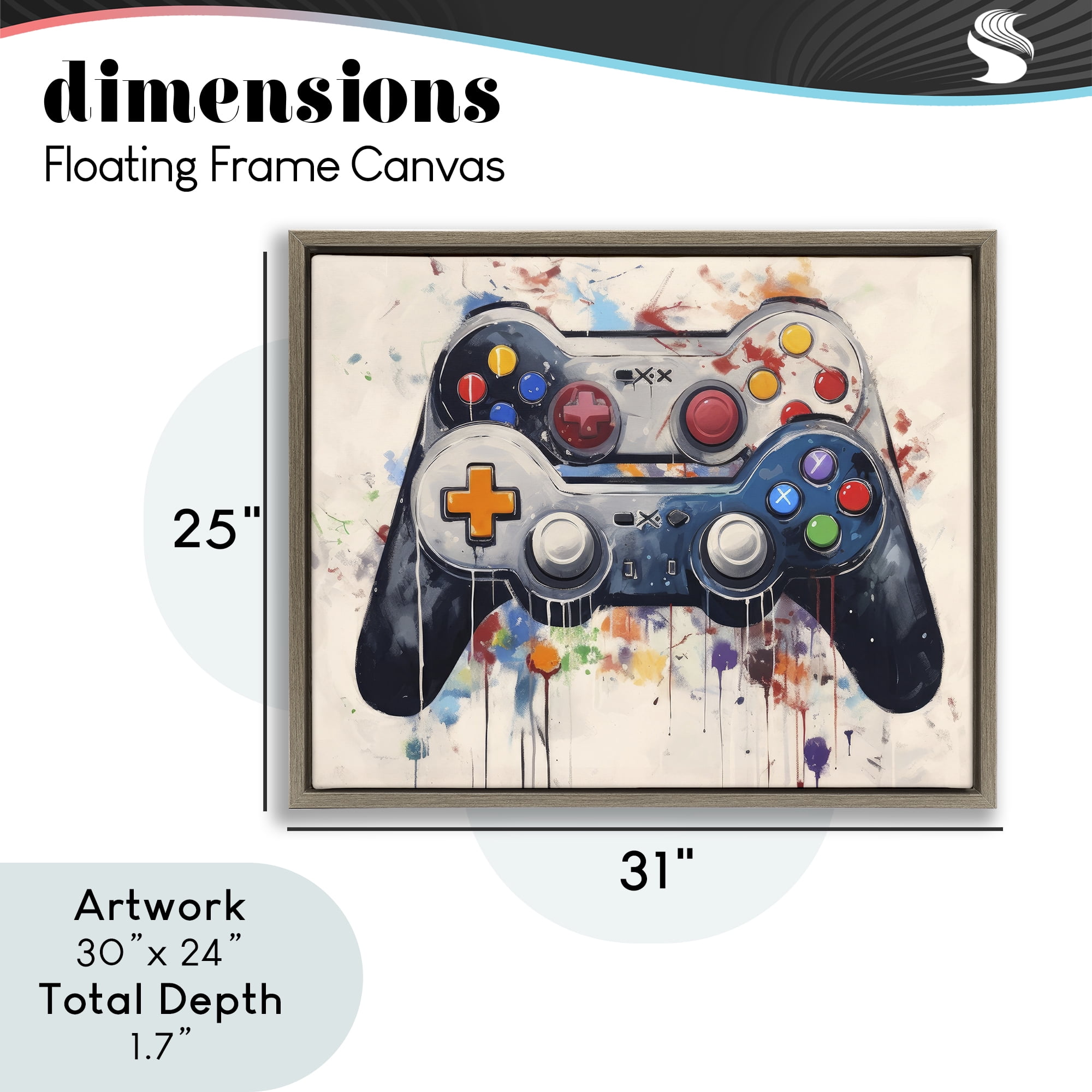 Stupell Industries Joystick Journeys Controller Duo Brown Framed Floater Canvas Wall Art, design by Lazar Studio