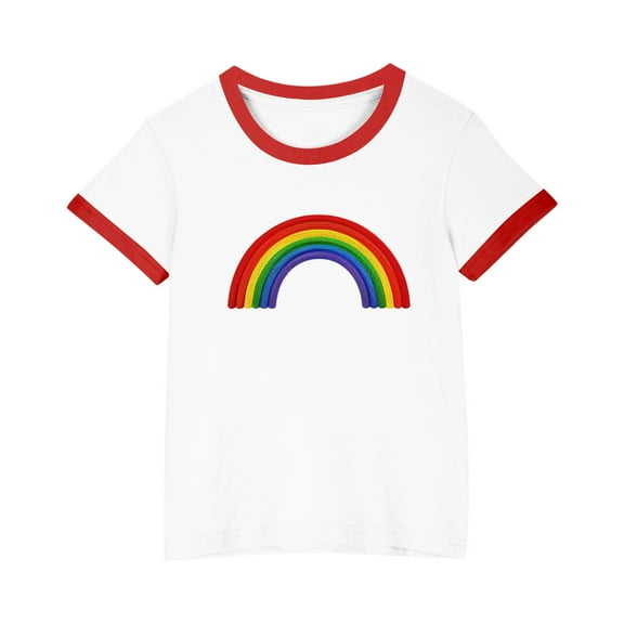 Boys Girls Rainbow Graphic T-shirts Cotton Kids Plain Round Neck Basic Top - Children School Active Tees Shirts Age 3-13 Years Red 13-14 Years