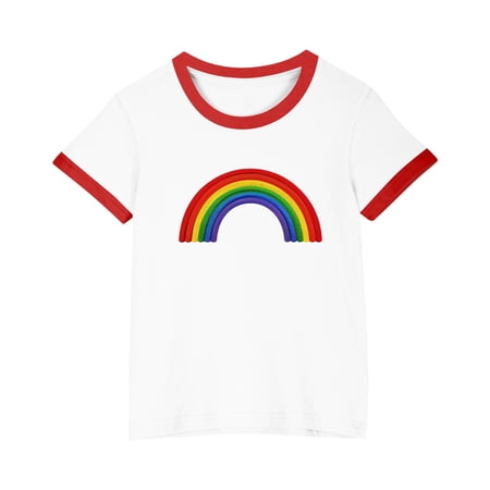 Summer T-shirts for Kids 3-14 Years Soft Tshirts Short Sleeve Colorblock Boys Girls Crew Neck Base Tee Shirt (11 Years Red 07)