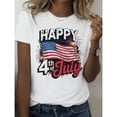 thumbnail image 3 of 【New Arrival】Women Happy 4th of July Distressed USA Flag Firework Print T-Shirt Patriotic Independence Day Casual Short Sleeve Cotton Tops, 3 of 7