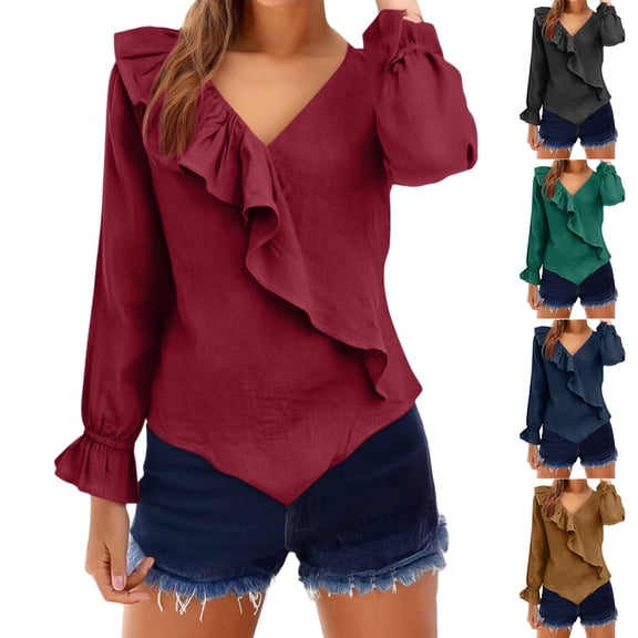Womens Work Clothes Kelon Women's Tops Long Sleeve V Neck Boho Tops Business Dressy Spring Summer Fashion Outfits Trendy Clothes, S